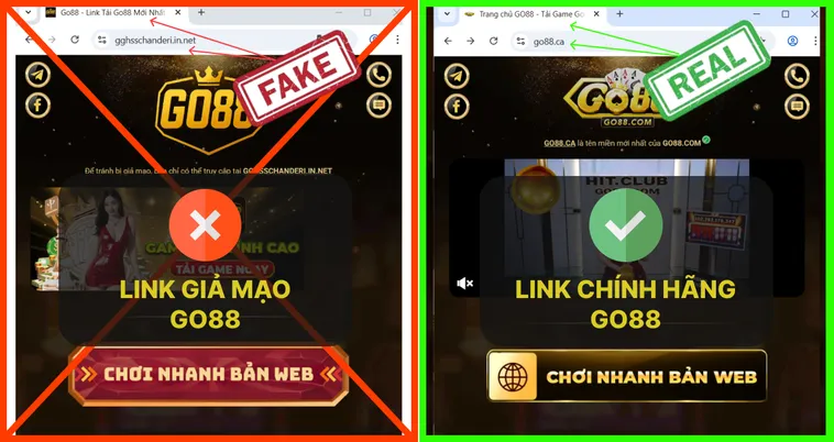 Giao diện trang chủ thật có bảo mật HTTPS, còn trang giả đôi khi không có hoặc hiển thị cảnh báo trình duyệt.